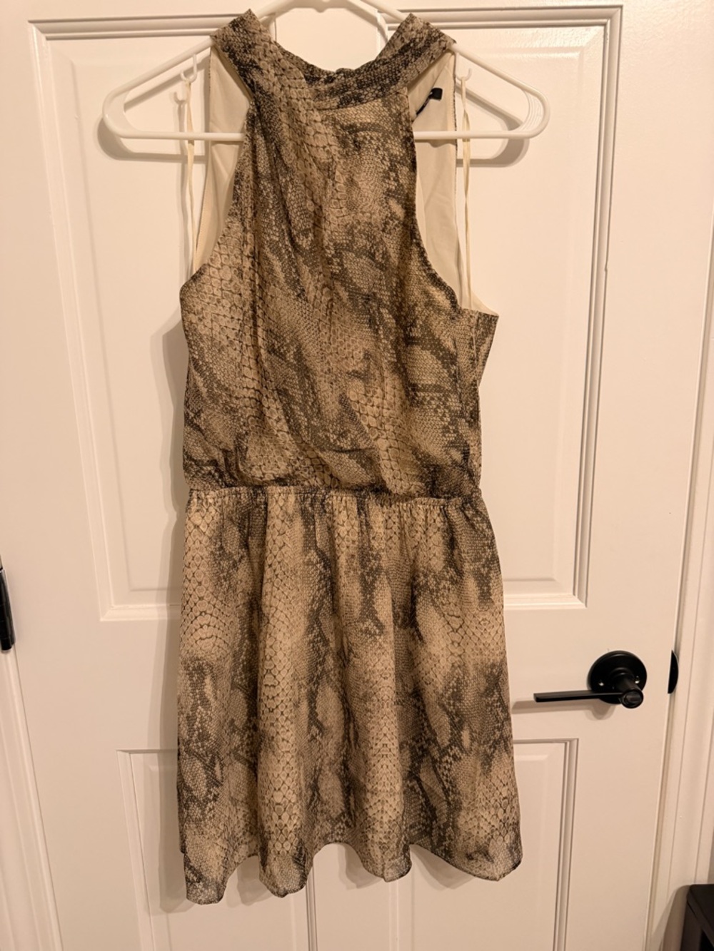 Express Snake Print Halter Dress - Beige and Black